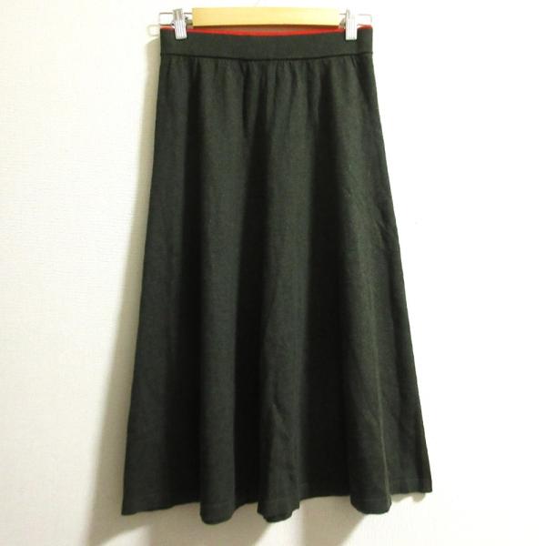良品 PS Paul Smith ピーエスポールスミス ミモレ丈 フレア ニットスカート サイズM カーキ系 レディース 古着 中古