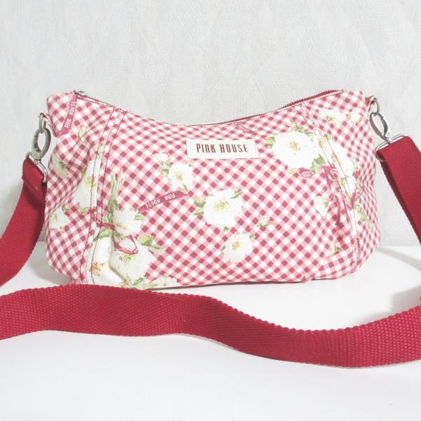 美品 PINK HOUSE ピンクハウス 野ばらギンガムプリント ショルダーバッグ A2111PBG333 レッド レディース 古着 中古 USED kigaeru_446421012006