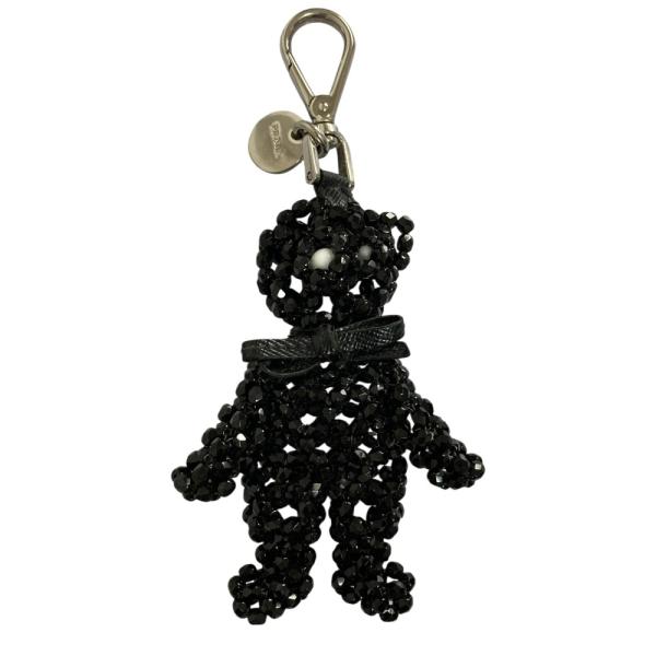 PRADA♡プラダ　ベアキーリング　ビーズストーン　牛革　ブラック　キーホルダー PRADA（プラダ） 良品 ビーズ ベア チャーム キーホルダー ブラック