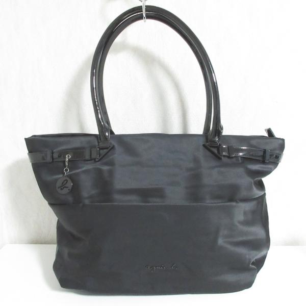 美品 agnes b. VOYAGE  アニエスベーボヤージュ ナイロン パテントハンドル トートバッグ ブラック レディース 古着 中古