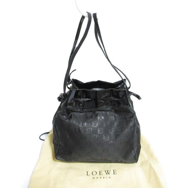 良品 LOEWE ロエベ ヴィンテージ アナグラム 総柄 ショルダー ハンドバッグ ブラック レディース 古着 中古