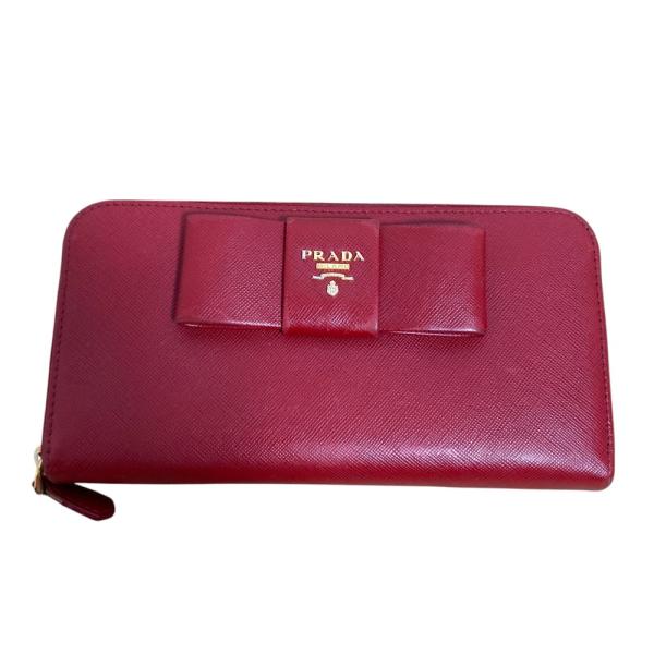 PRADA（プラダ） 良品 サフィアーノレザー リボンモチーフ ラウンド