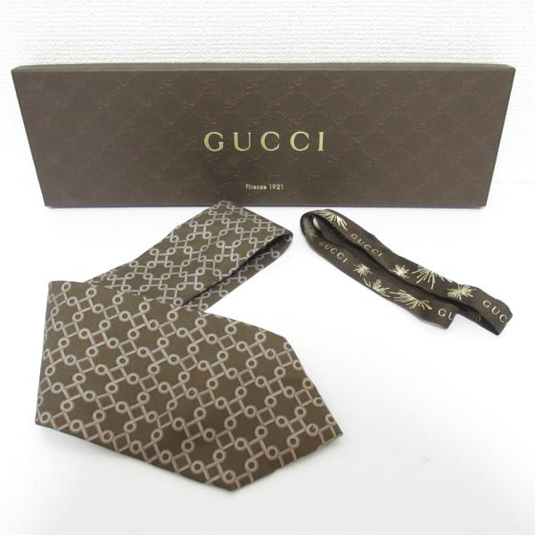 美品 GUCCI グッチ 幾何学柄 シルク ネクタイ ブラウン メンズ 古着 中古 USED GUCCI（グッチ） 美品 幾何学柄 シルク ネクタイ ブラウン メンズ 古着