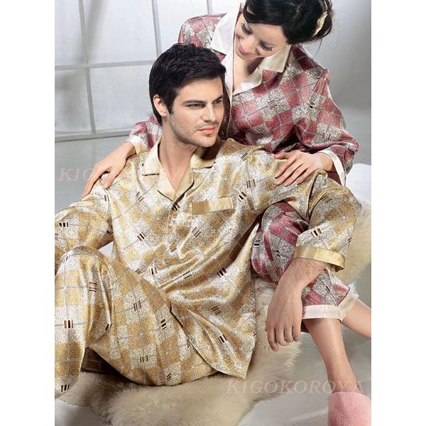 シルクパジャマ レディース 長袖 シルク100% 金色ゴールド ピンク