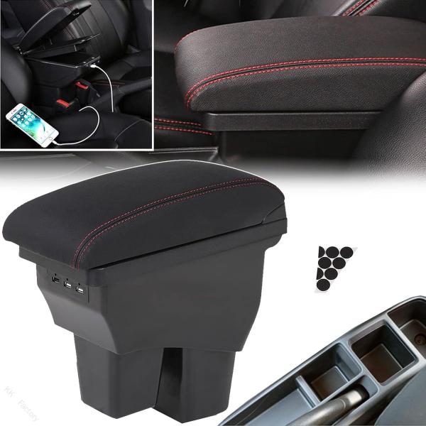【ホンダ フィット 適用】車用アームレスト 組み立て不要の一体式 車内大容量収納ボック センターコンソールボックス USB充電ポート付き 二層タイプ 小物入れ Fi