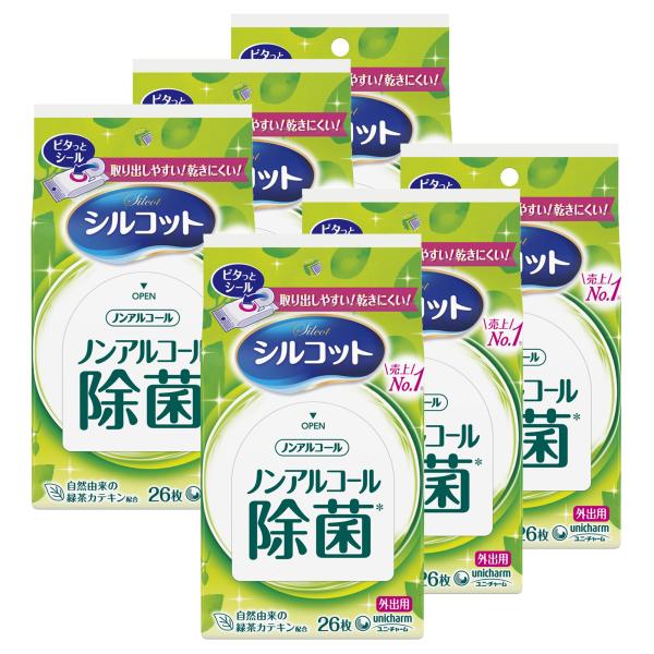 他サイト： シルコット 【まとめ買い】 ノンアルコール除菌 ウェットティッシュ 外出用 26枚×6の商品画像