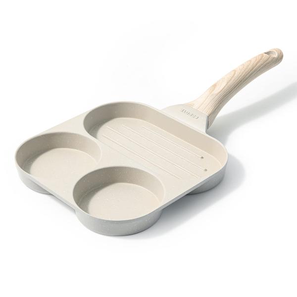 CAROTE カローテ 目玉焼きフライパン 仕切りパン 3in1 2つ穴円形フライパン IH対応 PFOA PFOS フリー くっつきにくい お手入れ