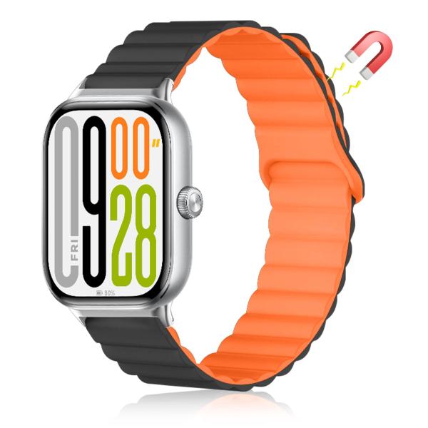 磁性バンドXiaomi Redmi Watch 6 5 4, Redmi Watch 6 Active, 6 Lite対応 (ブラック/オレンジ)
