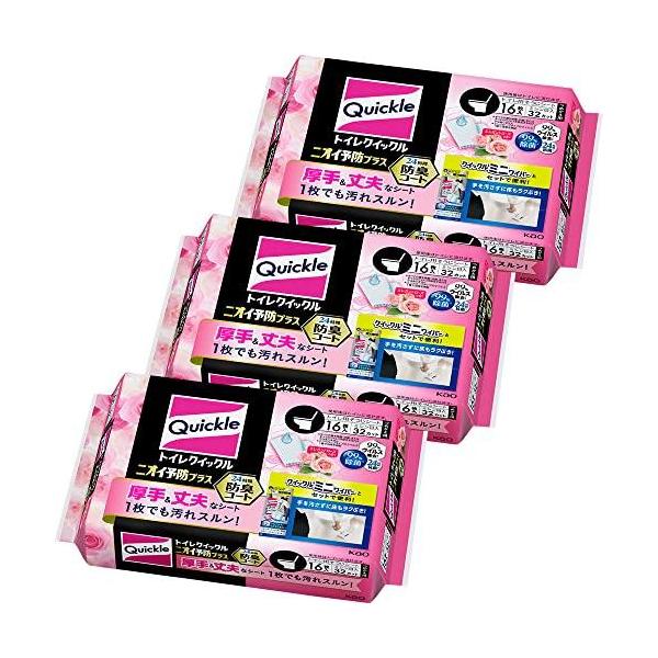 他サイト： クイックル【まとめ買い】トイレクイックルニオイ予防プラスローズ替え16枚×3個 ワイプの商品画像