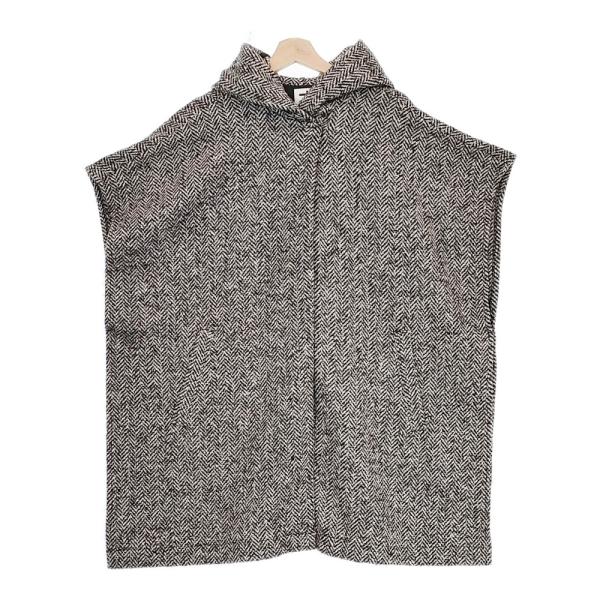 THERIACA フードベスト コート マント ドイツ製 ポンチョ ブラック ホワイト レディース テリアカ【中古】4-1029T♪ kiitti_248755