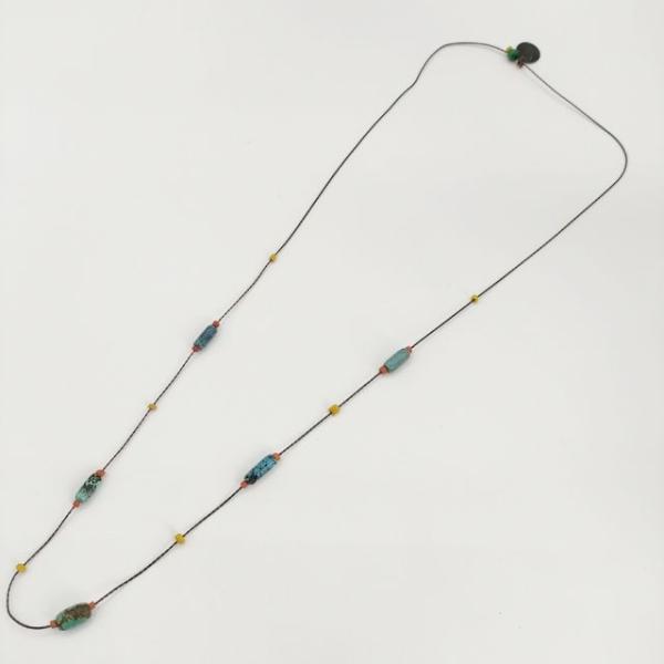 HENRY CUIR ビーズ ストーン ネックレス ブロンズ ブルー アンリー