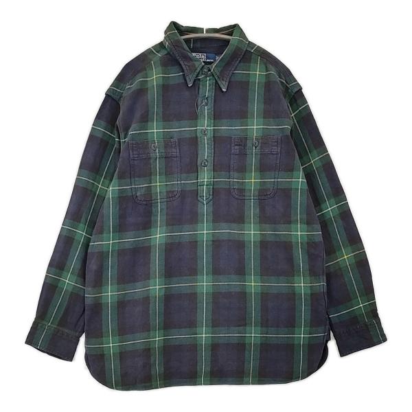 POLO RALPH LAUREN 90年代00年代 アクティ21 EMMON PULLOVER チェック プルオーバー 長袖シャツ ネイビー グリーン メンズ ポロ・ラルフローレン【中古】5-1203T♪ kiitti_276958