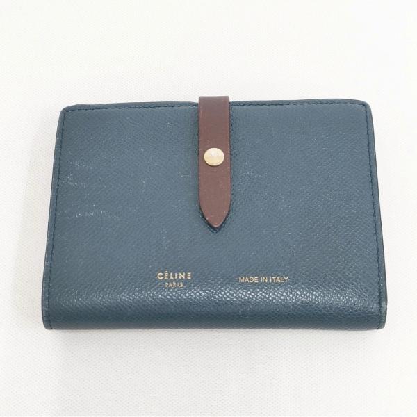 CELINE 104813AI5.07AY ミディアムマルチファンクション 二つ折り財布 バイカラー Abyss Blue レザー 二つ折り財布 ネイビー ボルドー レディース セリーヌ【中古】6-0306G◎ kiitti_281187