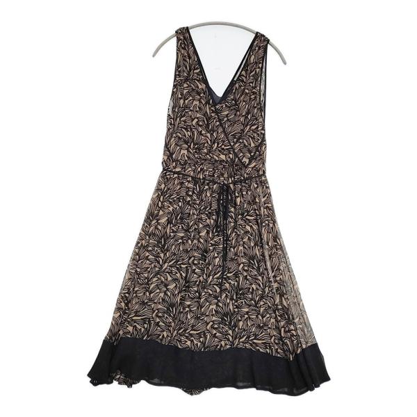 DKNY シルク 総柄 インナードレス付 408433 サイズ8 ノースリーブ ワンピース ブラウン ブラック ディーケーエヌワイ 6-0531S 286974