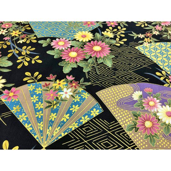 和柄生地和風花柄着物風雅な金扇 黒 1600 91a 生地手芸綿布 Buyee 日本代购平台 产品购物网站大全 Buyee一站式代购bot Online