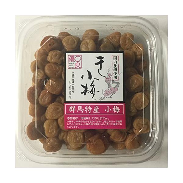 「商品情報」群馬特産の小梅を木の実った状態で完熟させ、調味料を一切使わず塩のみで漬けました。 一粒一粒が食べやすい大きさのので、お茶請けや、おにぎりの具としておススメです。非常食として塩分、クエン酸の補給に最適です。 （ 塩分２０% ） 群...