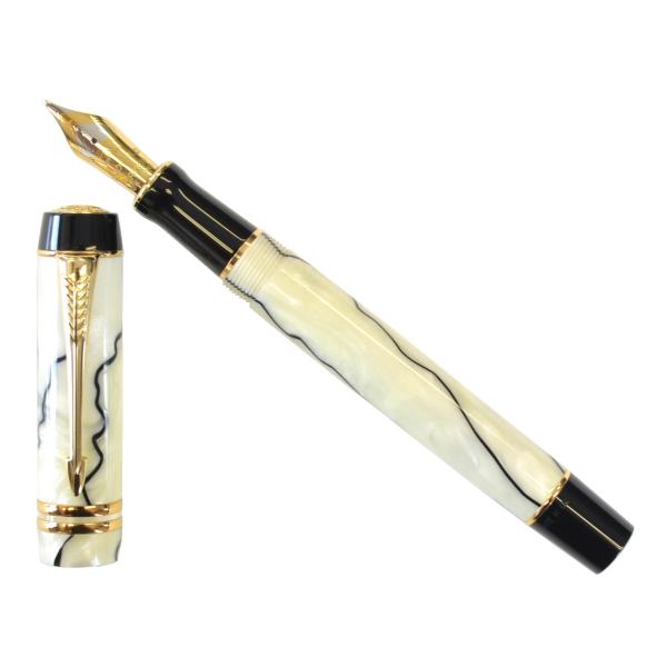 綺麗 パーカー デュオフォールド パール ブラック 18K センテニアル 万年筆 中古)PARKER パーカー 万年筆 デュオフォールド100 ブラックGT