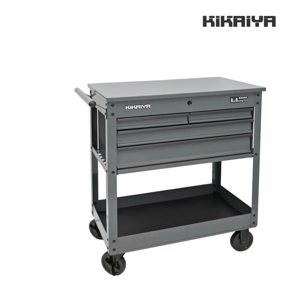 ツールワゴン グレー トップトレイ 4引き出し ドライバー差し 大容量 ヘビーデューティー スチールワゴン 大径キャスター
