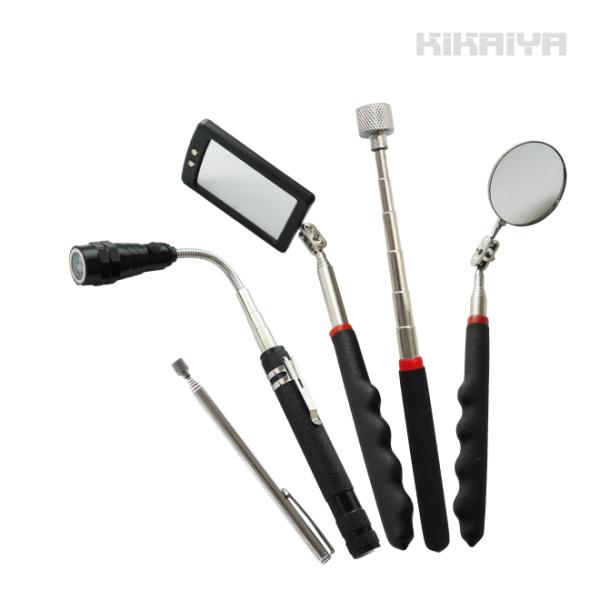 ・マグネットで金属をピックアップできるツールと、検査ミラーの計5点セット・すべてのツールが伸縮式です・ピックアップツールは、ボルトやワッシャーなどの小さな金属部品を効果的にピックアップでき、 手が入らない小さな隙間に入り込みます・検査ミラー...