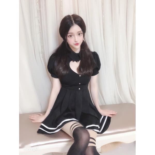 ミニ丈ワンピース ハートネックワンピース 韓国ファッション 半袖 春 夏 黒 赤 グレー バルーン袖 Aライン フェミニン セクシー 3色 Buyee Servicio De Proxy Japones Buyee Compra En Japon