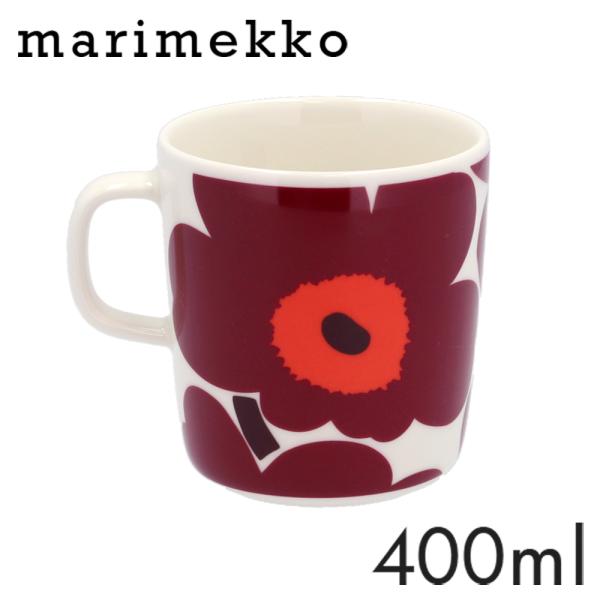 『並行輸入品』マリメッコ ウニッコ マグ マグカップ 400ml ホワイト×バーガンディ×レッド