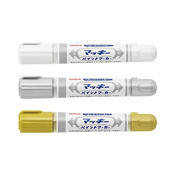 他サイト： ゼブラ 油性ペン マッキーペイントマーカー 金銀白 3色セット YYT20-AZ-3Cの商品画像
