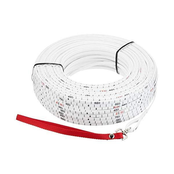 検尺ロープ・_ (約)幅6.2×厚さ2mm、長さ100m G-1192・重量 : (約)1.6kg・サイズ : (約)幅6.2×厚さ2mm、長さ100m・素材 : 芯材グラスファイバー、表面塩ビコーティング・1目盛1cm間隔・水洗い可