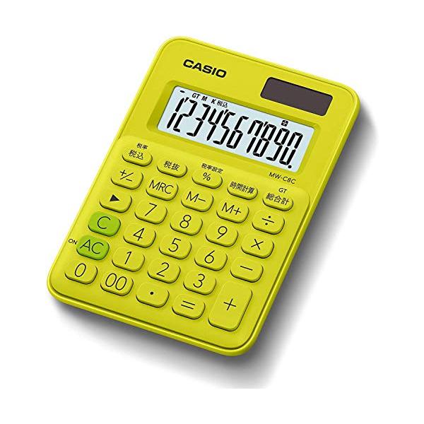電卓・ライムグリーン 120×85.5×19.4(mm) MW-C8C-YG-N・・Color:ライムグリーン・毎日がもっとワクワクする、ポップでキュートな電卓・ラウンドフォルムで使いやすいミニミニジャストタイプ・【桁数】10【大きさ(奥行...