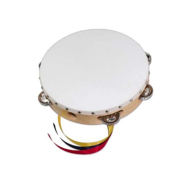 野上木工 ヤマヨ タンバリン 24cm クリア（木目・白枠） 牛革付 スズ