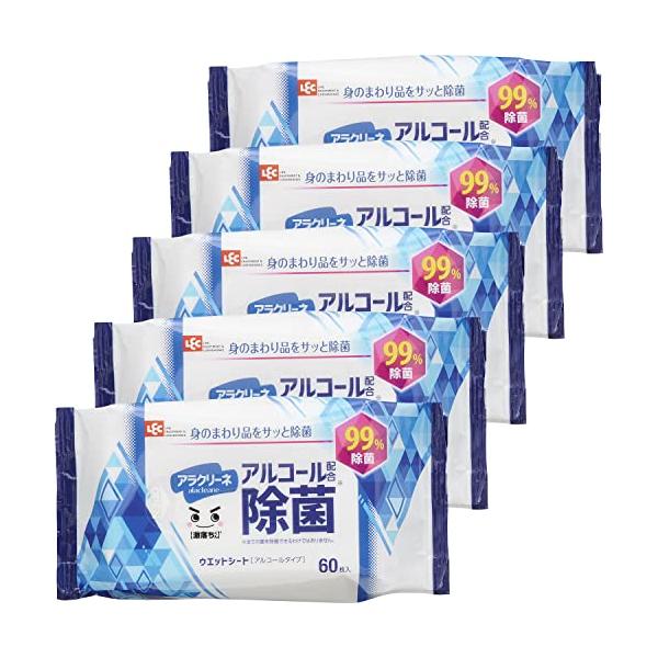 ・白 60個 (x 5) C00883・・PatternName:5個セット・シートサイズ：180x125mm / 内容量：60枚入x5P / 日本製・アルコール配合で99％除菌ウェットティッシュです(全ての菌を除菌できるわけではありません...
