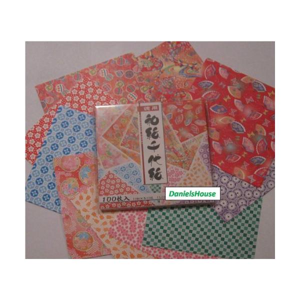 15cm角-/100枚入/3585・パッケージ個数:1・【特長】華やかな和柄を集めた徳用千代紙・【本体サイズ】15×15cm・【紙厚】約0.09mm・【入数】10柄 各10枚(計100枚)・【付録】箱の折り方付き