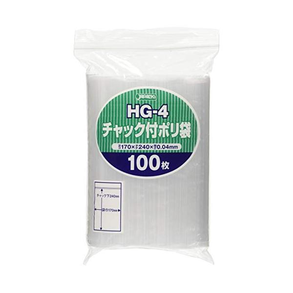 他サイト： ジャパックス チャック付き ポリ袋 透明 縦24cm×横17cm×厚み0.04mm 収納袋 しっかり閉まる 強力チャック 100枚入 HG-4の商品画像
