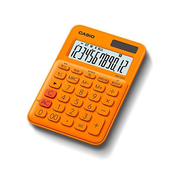 CASIO カシオ カラフル電卓 ミニジャストタイプ 12桁 オレンジ [卓上 ビジネスに最適 業務実務 時間計算] MW-C20C-RG [送料無料]