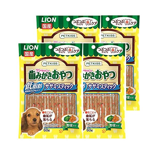 他サイト： ペットキッス (PETKISS) ワンちゃんの歯みがきおやつ 低脂肪ササミスティック 野菜入り 4個パック 60グラム (x 4) (まとめ買いの商品画像