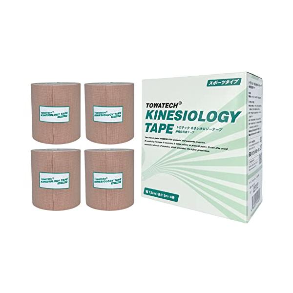 他サイト： トワテック キネシオロジーテープ スポーツタイプ 7.5cm (75mm) × 5m 4巻 キネシオ 伸縮 テープ マラソン 膝 足首 手首 指の商品画像
