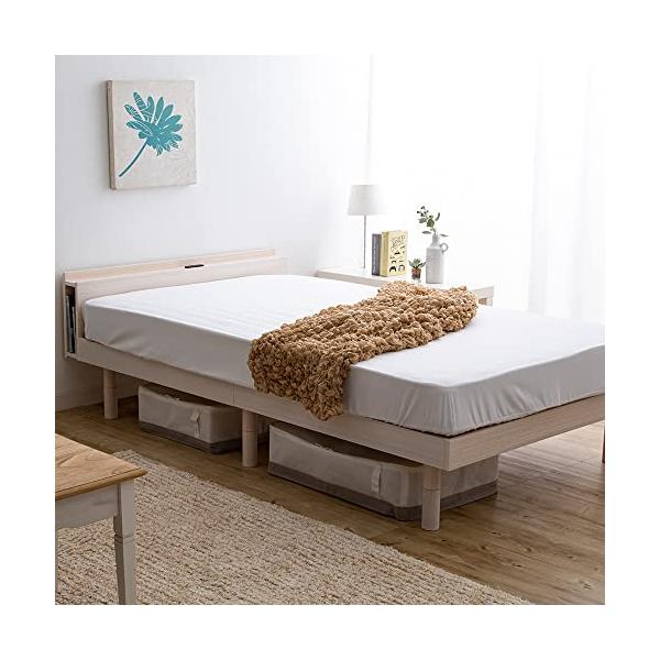 他サイト： アイリスプラザ ベッド ベッドフレーム 棚付き 2口コンセント ブックシェルフ付 3段階 高さ調整 すのこベッド シングル ホワイト TKSB-の商品画像