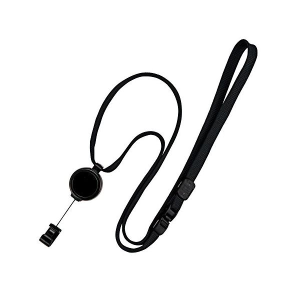 ネックストラップブラック/10mm×90cm/NX-9P-BK・Color:ブラック・パッケージ個数:1・【本体サイズ】長さ 約90cm 幅10mm・【材質】再生PET・【仕様】安全装置、長さ調節機能付き・【リール】最長約60cm・【環境情...