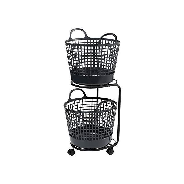 他サイト： ライクイット (like-it) ランドリー 洗濯 収納 ラウンド型バスケット 2段 約幅41×40.5×90.5cm(キャスター含む) ブラッの商品画像