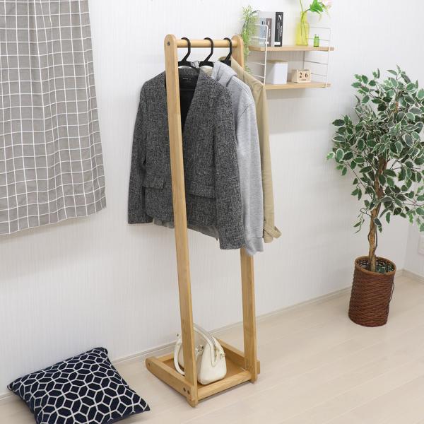 天然木 L型ハンガーラック36cm 木製 ハンガー 家具 衣類 洋服掛け コートハンガー ウッドラック 収納付き ナチュラル インテリア スリム 一人暮らし リビング
