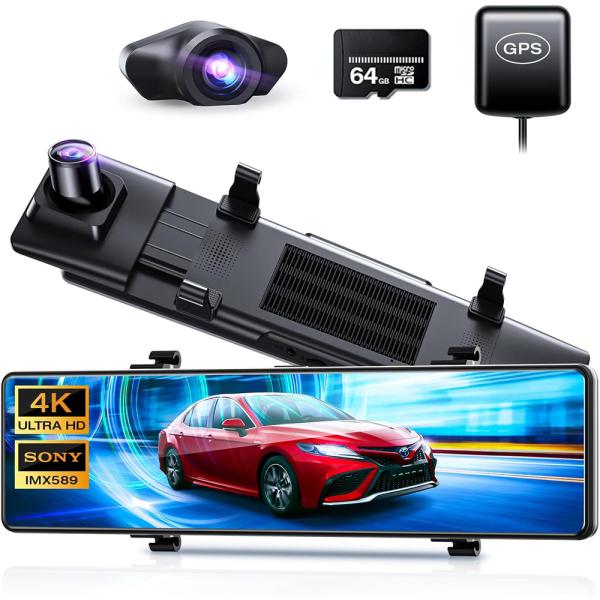 大人気⭐️新品✨️ドライブレコーダー ミラー型 4K 800万画素 12インチ大画面 Amazon | ドライブレコーダー ミラー型 【2024年新モデル・12