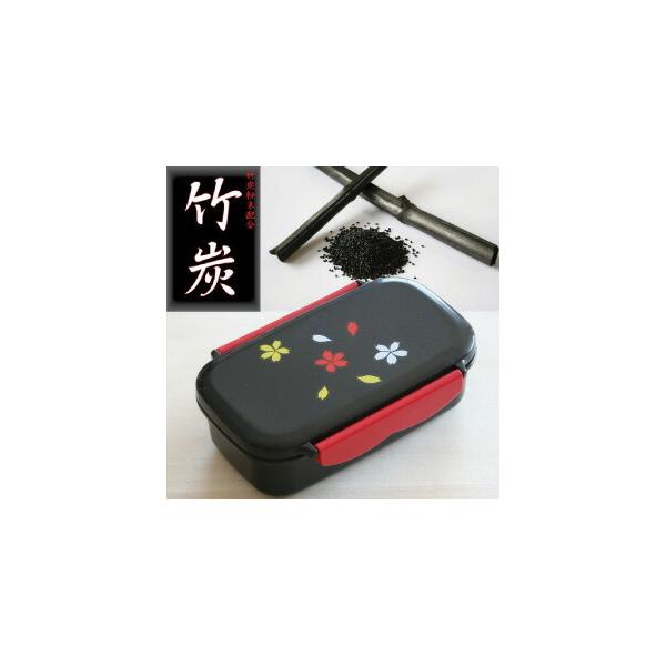 弁当 弁当箱 和風 お弁当 お弁当箱 オシャレ ランチボックス 日本的 伝統美 コンパクト 黒 ブラック 一段 竹炭入り弁当 プラスチック 日本製（400ml）M-106-7