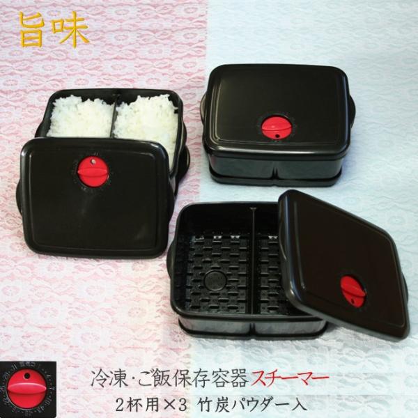 ご飯 冷蔵 冷凍 ふっくら 容器 スチーマー 野菜小分 竹炭パウダー入プラスチック スチーマー保存容器 約２杯用×３個 MORII 日本製 M-829-3