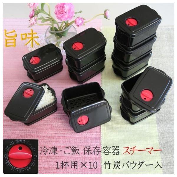 ご飯 保存 容器 ごはん 冷凍 冷蔵 電子レンジ スチーマー保存容器 約1杯分×10P 送料無料 竹炭入プラスチック MORII 日本製 Ｍ-824-10