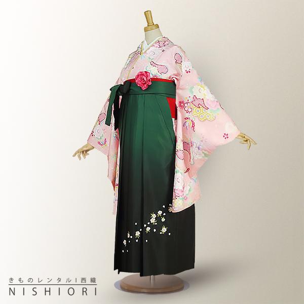 NISHIORI 二尺袖着物 袴 レンタル商品 送料無料 貸衣装 ピンク×緑×刺繍