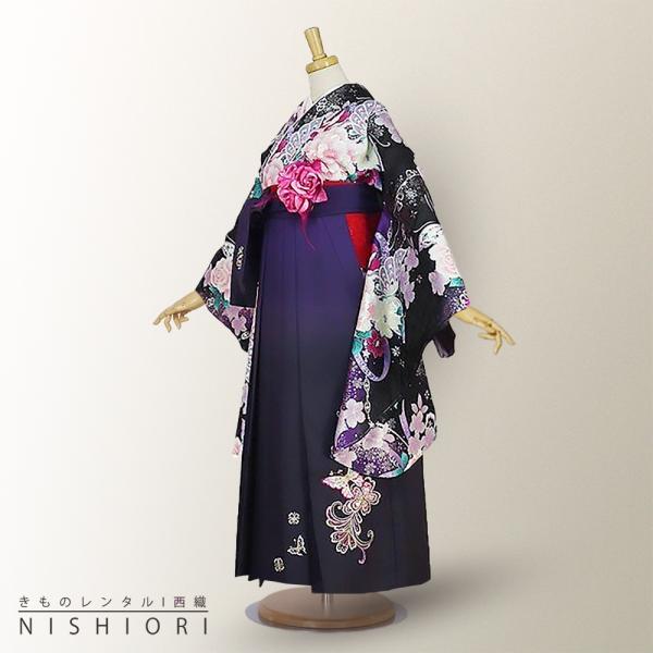 NISHIORI 二尺袖着物 袴 レンタル商品 送料無料 貸衣装 Adam&Eve 黒×紫