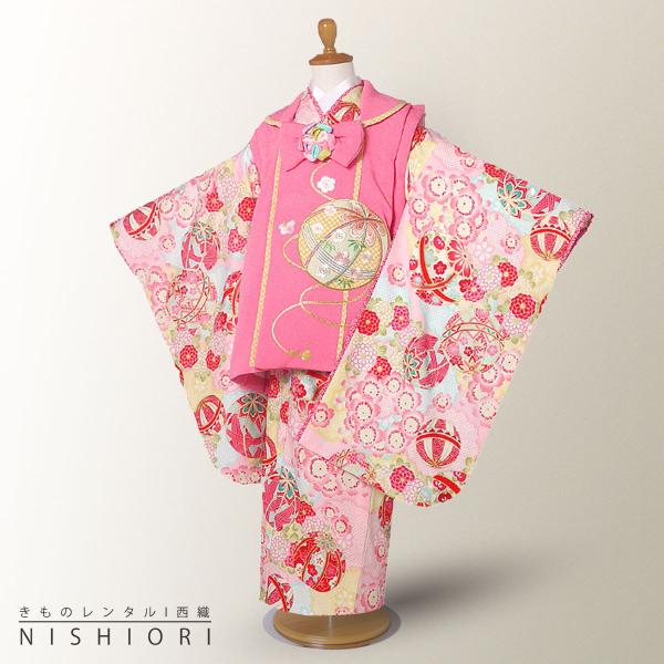 子供着物　3才 乙葉　七五三　被布セット NISHIORI 乙葉 レンタル商品 3歳の七五三 女の子 被布コート 着物 フル