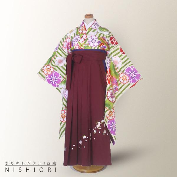 卒業式 二尺袖 ジュニア 着物 レンタル 袴 往復十三参り 貸衣装 小学生 白 矢絣 矢羽 エンジ 刺繍 無地 ブーツ選択可 NISHIORI 卒業式 二尺袖 ジュニア 着物 レンタル商品 袴 往復送料無料