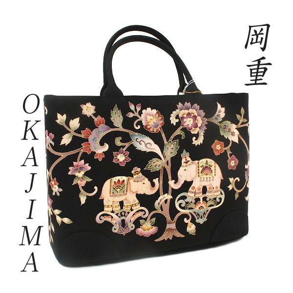 岡重謹製 未使用品 OKAJIMA バッグ 京友禅 金彩 象 唐花 正絹 kimono-chidori_k2064