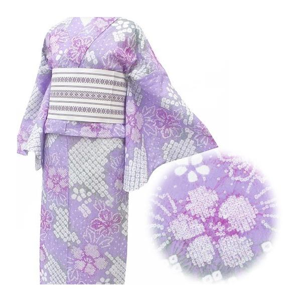 在庫処分 浴衣 本場有松絞り 薄紫色 桜 木綿 伝統工芸品 鳴海絞り 新品 