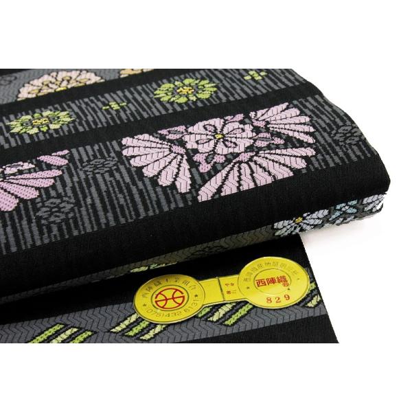 名古屋帯 新品 黒地 菊 横菱 唐織 西陣 木原織物 高級 極上 逸品 美品 仕立て上がり カジュアル お洒落着 Y1630